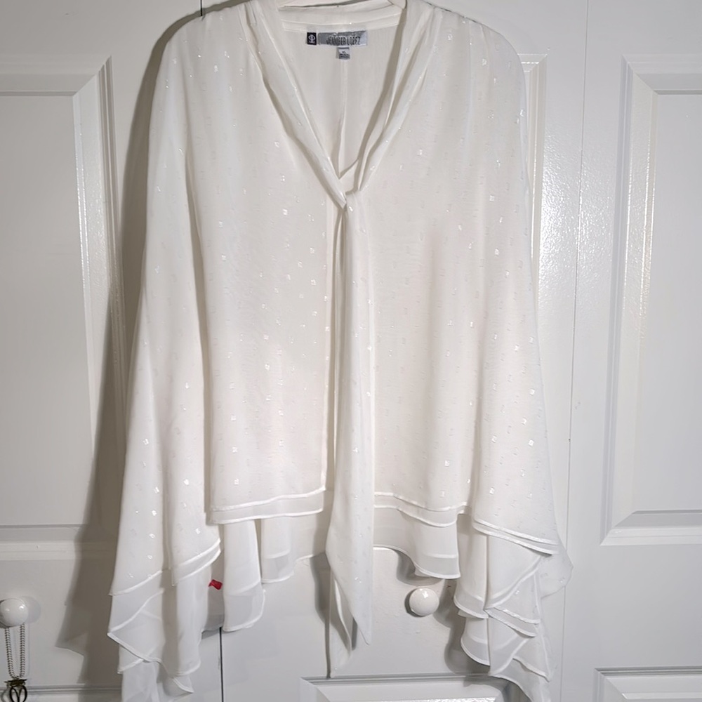 Jennifer Lopez Blouse Slight ballon sleeves front tie/bow XL